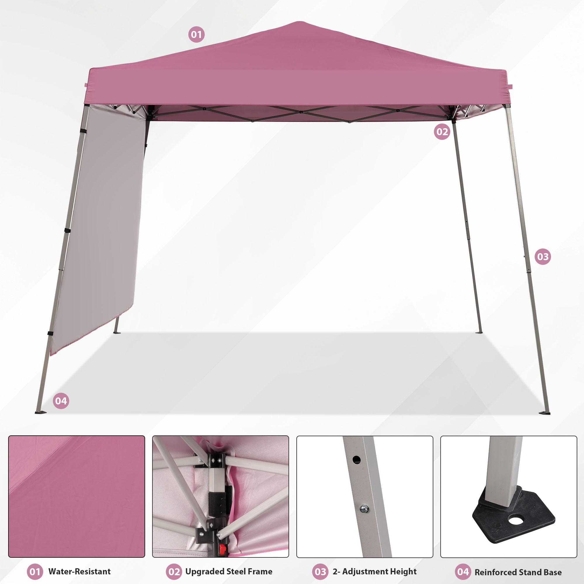 Ainfox 10 x 10 ft Pop up Canopy Tent  with Sidewall, Instant Slant Outdoor Gazebo for Beach, Sun Shade,Outdoor Activies, Weddings,Pink