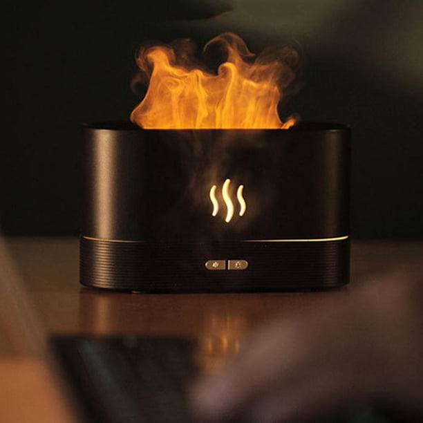 Difusor portátil del aroma del humidificador de la luz de la llama muda para la oficina en casa (negro)