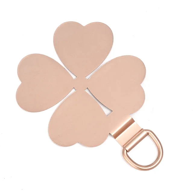 4/1PCS Metal Phone Lanyard Patch Pad Stainless Steel Cellphone Ultra-thin Tether Tab Multifunctional Four Leaf Clover Cards Gold 2PCS