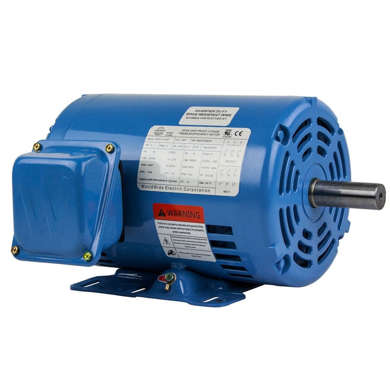ブルーヒータードM-714 Worldwide Electric 1.5 HP 3 Phase ODP Motor, 1800 RPM, 145T Frame