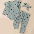 thumbnail image 2 of NOLDARES Infant Newborn Baby Girl Clothes Baby Girl Outfits Long Sleeve Snap Romper Pant Sets with Headband(Light Blue,3-6 M), 2 of 4