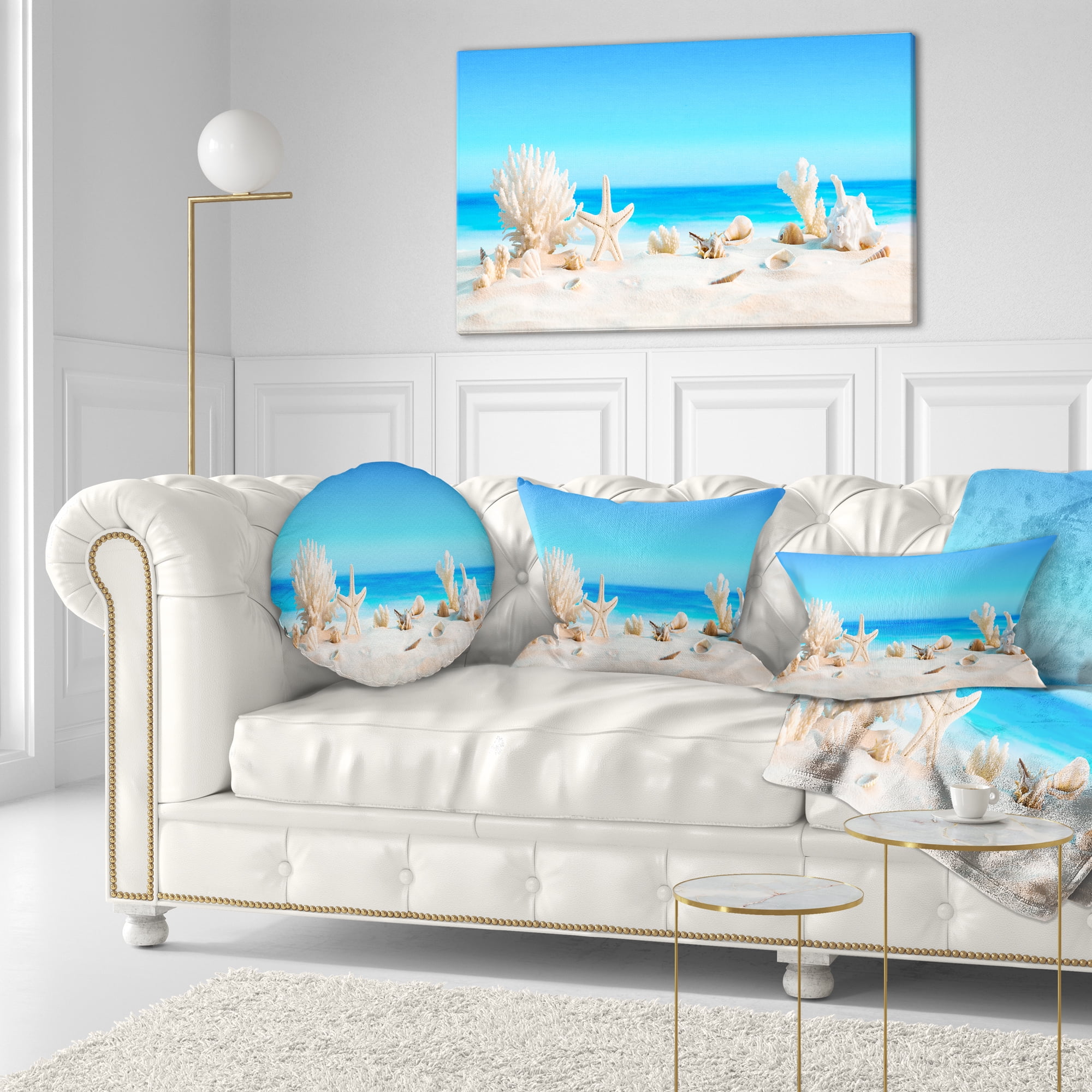 Designart Seashells on Tropical Beach - Seashore Photo Throw Pillow - 12x20