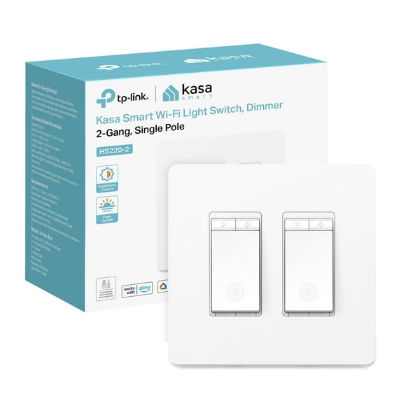 Interruptor de intensidad inteligente Kasa HS220-2 de 2 elementos, blanco