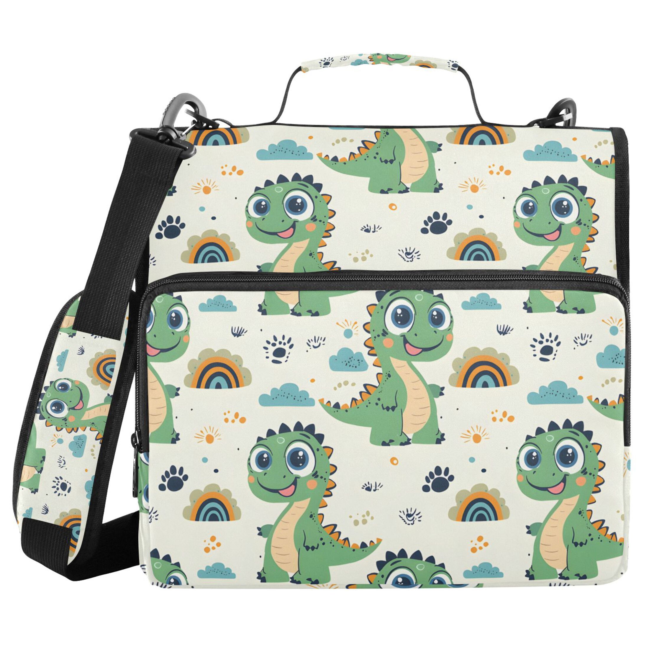 ALAZA Zipper Binder Cartoon Dinosaurs Rainbow 3 Ring Trapper Keeper File Folder Organizer Bag