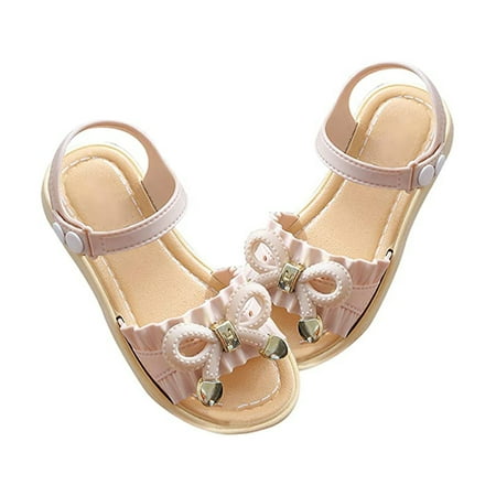 

Girls Summer Beach Flat Sandals Bowknot with Soft Sole Anti-Slip Shoes for Children Little Kids