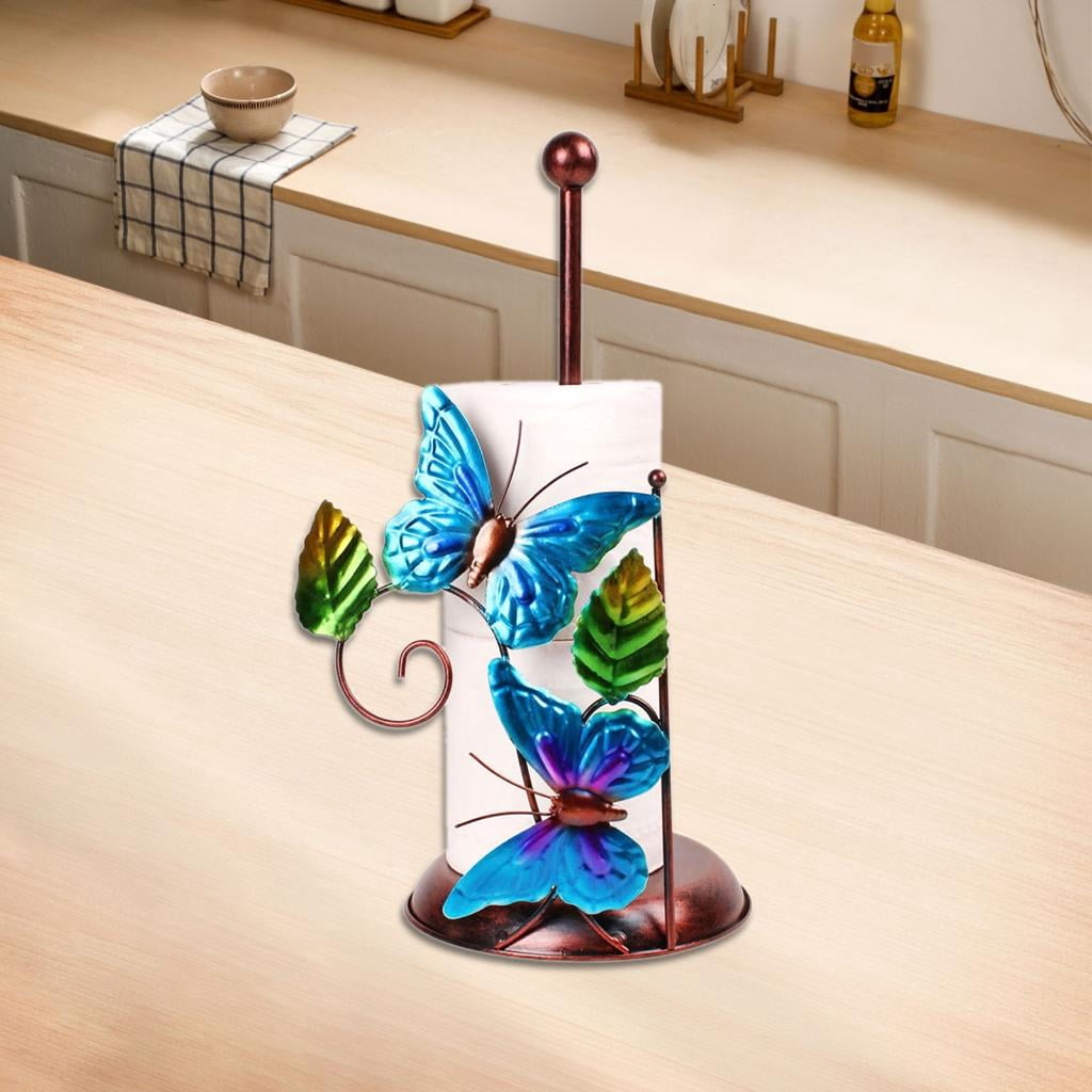 Osdhezcn Freestanding Iron Paper Towel Holder Decoration with Artistic Butterfly Accent