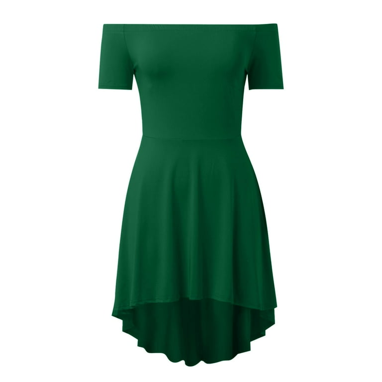 Fashion Dress Women Casual Dress Off Shoulder Elegant High Low Hem Flowy  Party With Shawl Fall Dresses Wedding Guest Green XXL - Walmart.com