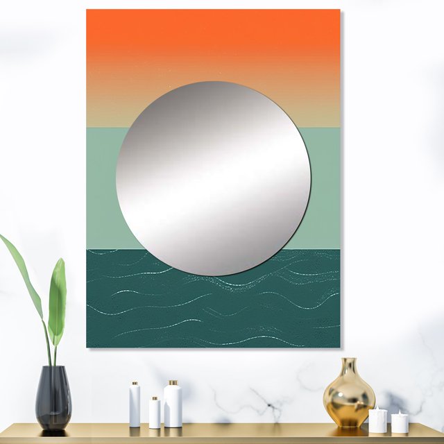 Designart "Minimalistic Solitary Landscape VI" Minimalism Mirror Wall Decor - Modern Orange Abstract Large Printed Mirror Wall Decor For Bedroom - 40" x 30" Inch