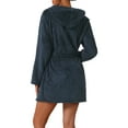 thumbnail image 3 of INSPIRE CHIC Women's Fuzzy Robe Belted Hooded Fleece Plush Bath Robe Fall Winter Mini Spa Robes with Pockets S Navy, 3 of 5