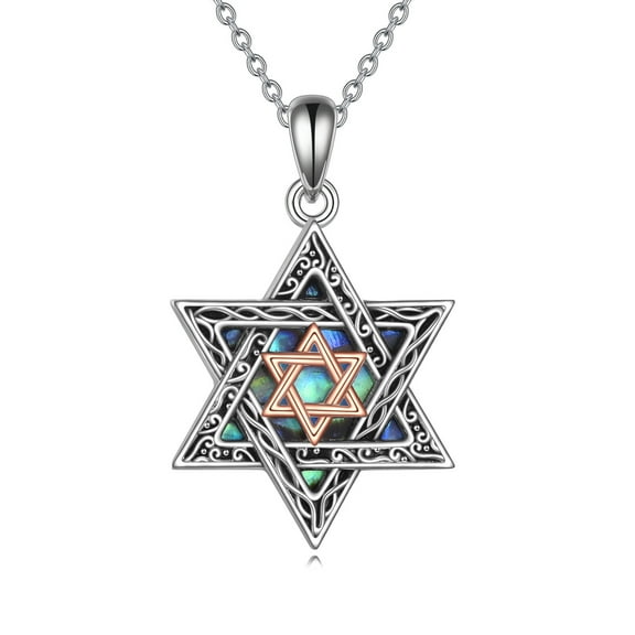 Star of David Necklace Sterling Silver Star Abalone Shell Jewish Jewelry for Women Men