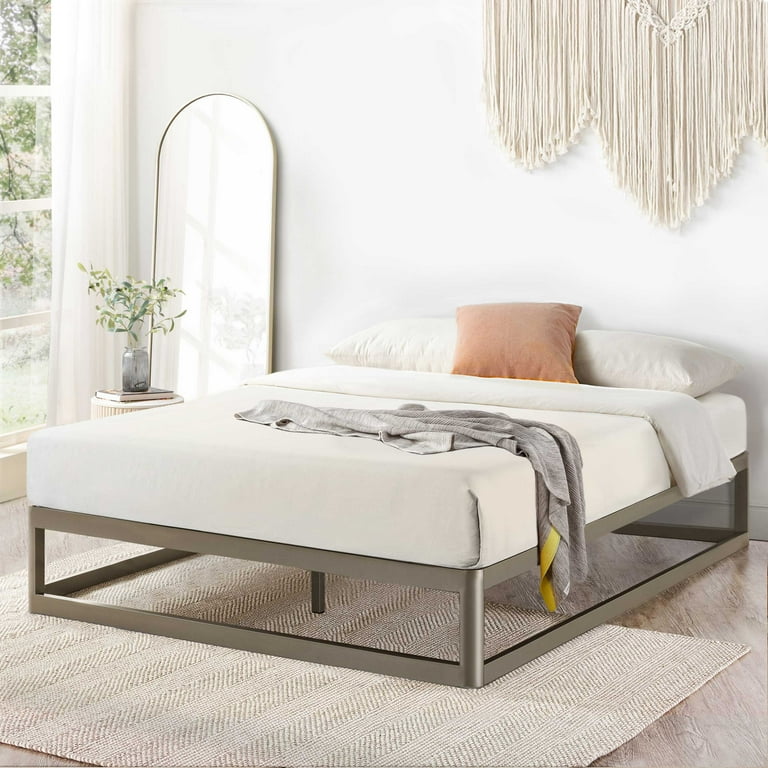 Mellow 12 inch Metal Box Type Platform Bed Frame Round Corner Size King Gray