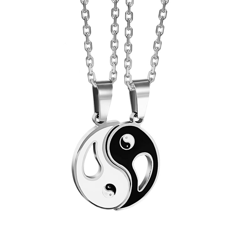 Black White Tai Chi Necklaces Silver Yin Yang Pendant Puzzle