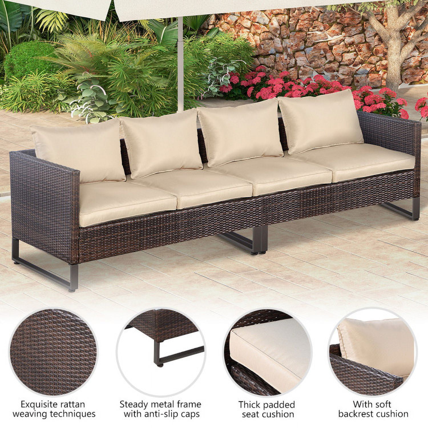 Aimee Lii 2 Pieces Patio Furniture Sofa Set with Cushions and Sofa Clips, Outdoor Deck Furniture, Brown