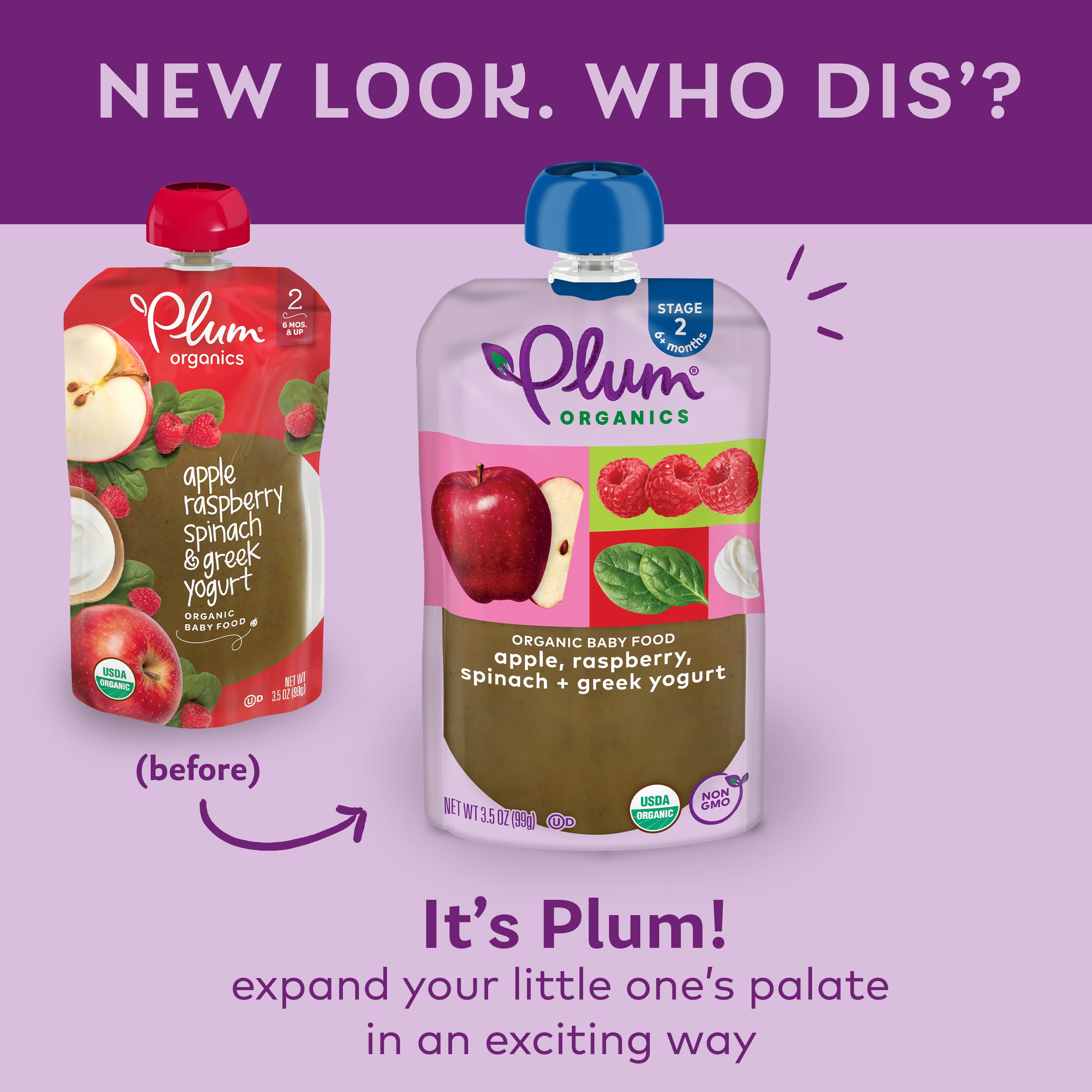 Plum Organics Stage 2 Baby Food, Apple Raspberry Spinach & Greek Yogurt, 3.5 oz Pouch, 6 Count