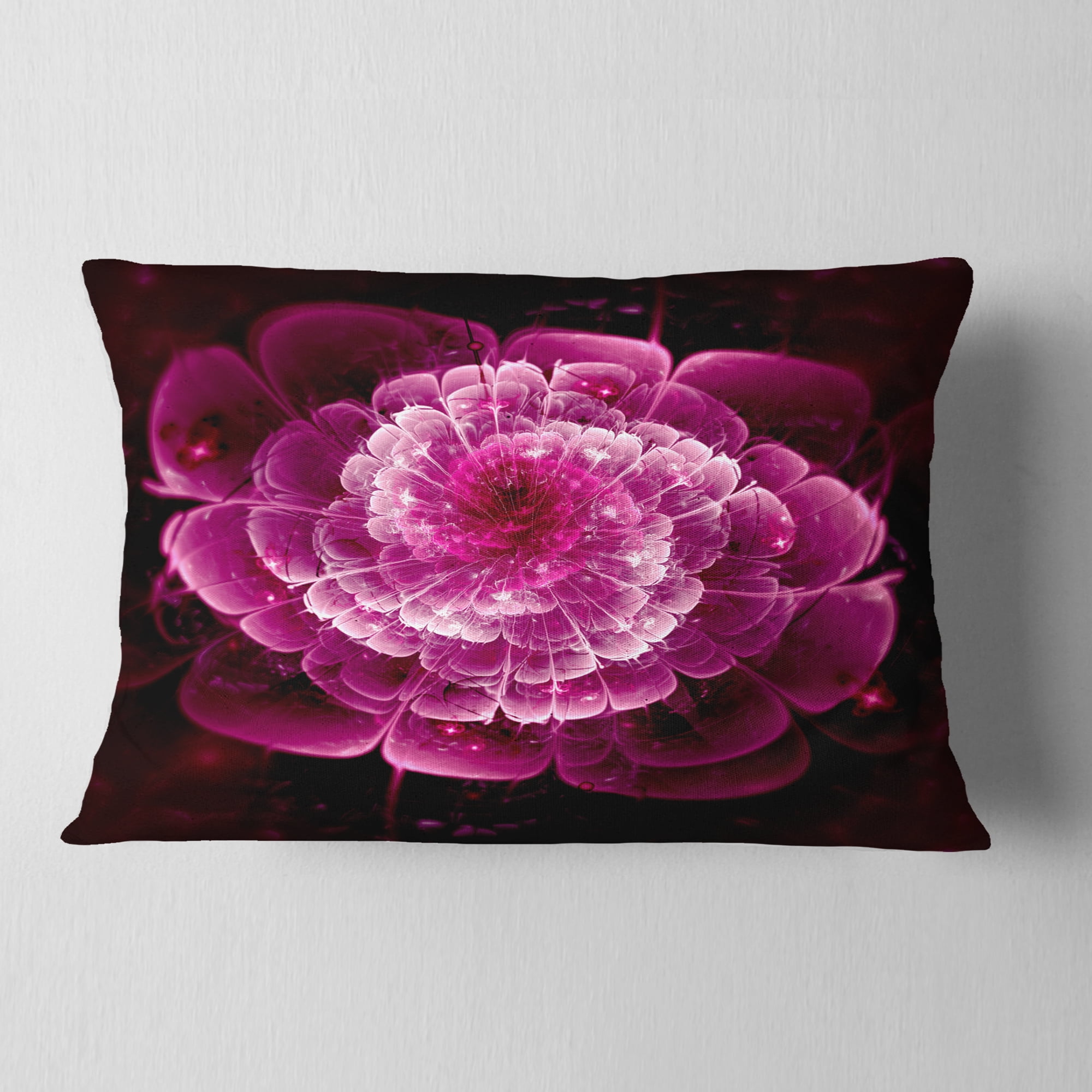 Designart Fractal Flower Dark Pink - Floral Throw Pillow - 12x20