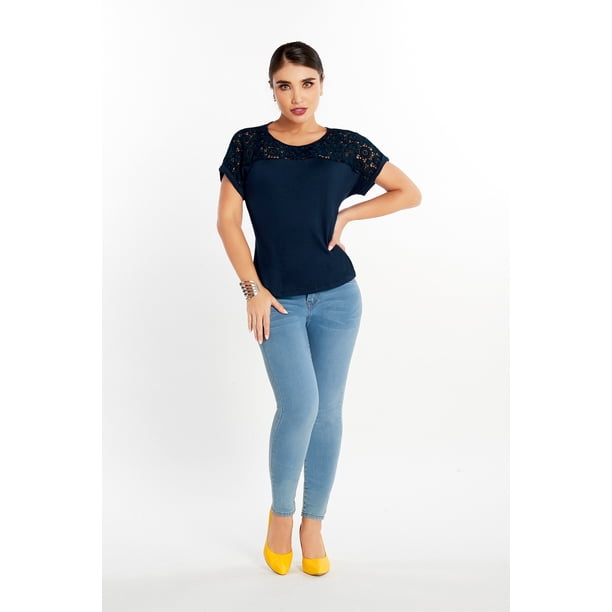 Blusa Con Detalle Encaje Dama Marino Mundo Terra 026162