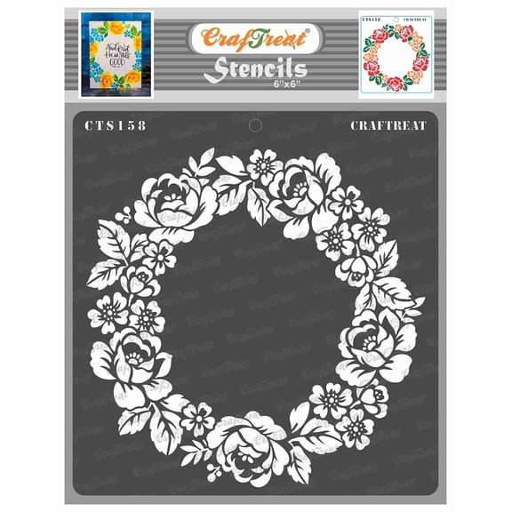 CrafTreat Rose Wreath Stencil for Painting and Crafting - 6"x6"