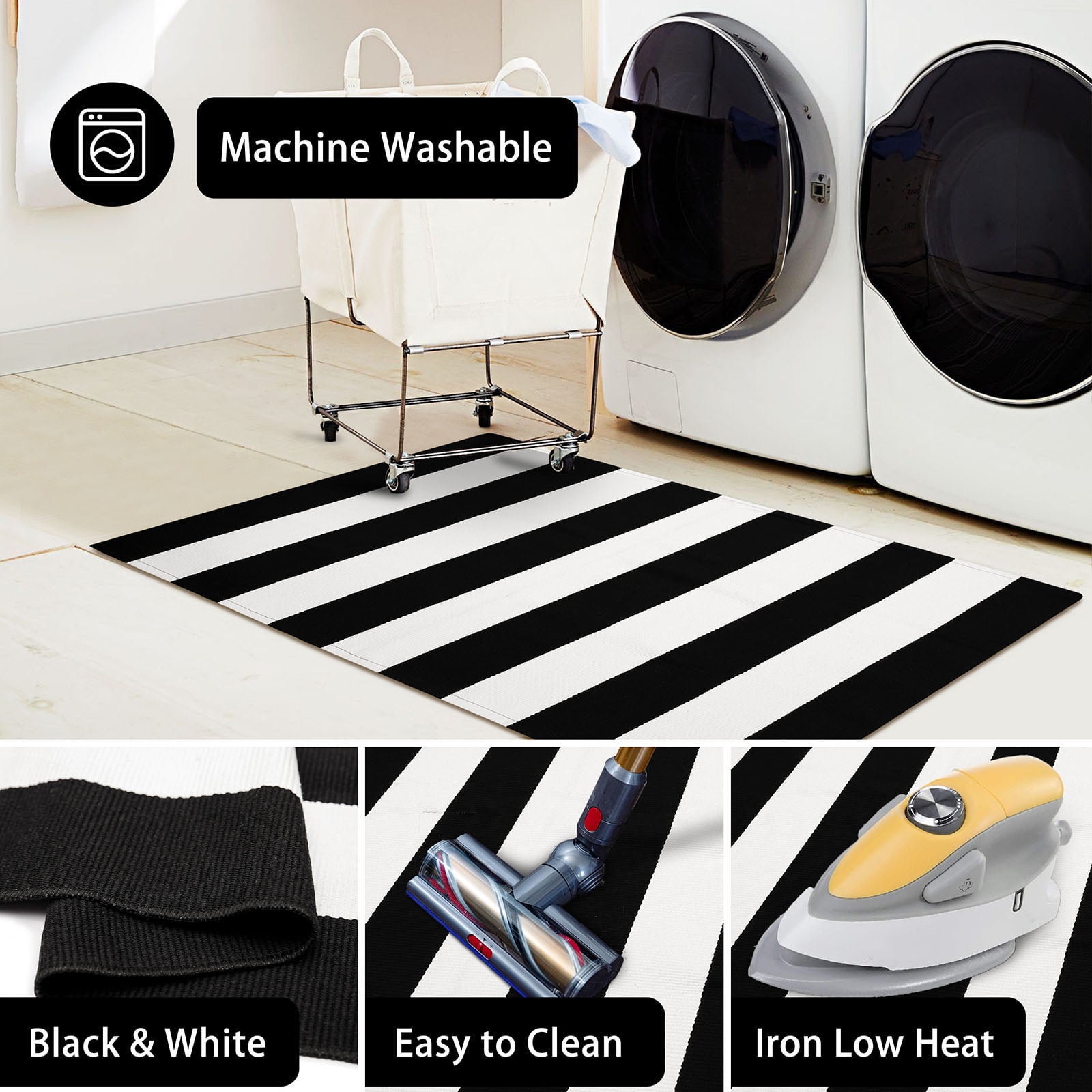 iOhouze Outdoor Area Rugs Black and White Striped Outdoor Rug 5x7 ft Washable Area Rug Indoor Outdoor Cotton Striped Rugs Large Floor Carpet for Garden Patio