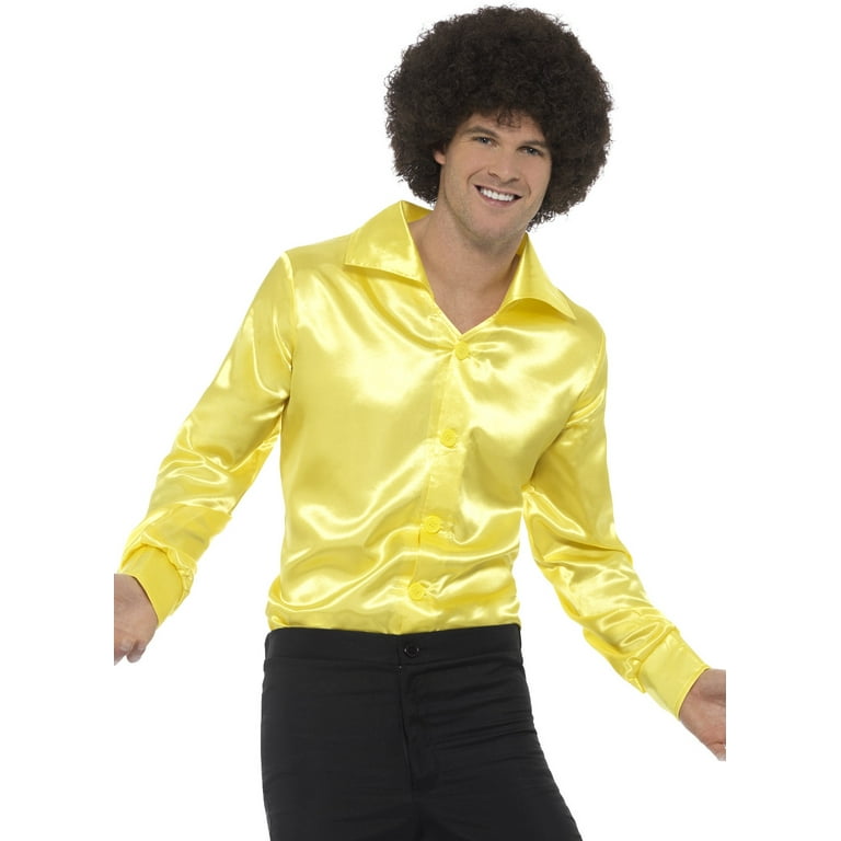 Men's 60s 70s Groovy Dude Yellow Disco Shirt Costume Large 42-44