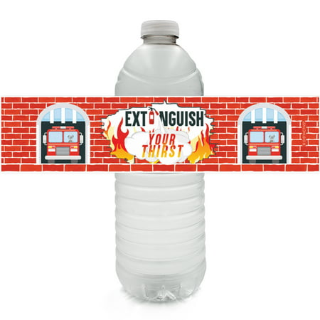 Firefighter Party Water Bottle Labels 24ct - Fireman Fire Truck Birthday Party Supplies Fire Extinguisher Party Favors Decorations - 24 Count Sticker Labels
