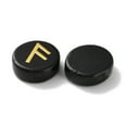 thumbnail image 2 of Brass Elder Futhark Alphabet Engraved Symbol Flat Round Natural Obsidian Rune Stones for Chakras Balancing Crystal Therapy Meditation Divination 16.5~17.5x6~7mm 25pcs/set, 2 of 3