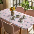 thumbnail image 3 of Easter Bunny Table Cloths for 4 Foot Rectangle Tables, Cute Rabbits Eggs Tulips Flowers Rustic Pink Patio Waterproof Elastic Fitted Tablecloths, Washable Rectangular Table Cover for Camping, 3 of 8