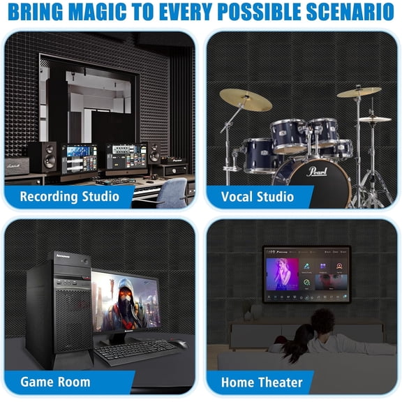 4 Pack 48x24x2 Inches Acoustic Panels, Soundproof Foam for Walls and Ceilings, Noise Dampening Panels