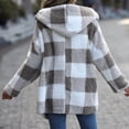 thumbnail image 3 of qILAKOG Jacket for Women 2024 Fashion Fall Winter Plaid Bubble Velvet Jackets Long Sleeve Casual Hooded Coats Womens Down Buttonless Plush Plaid Hooded Coat Casual Cardigan, Gray&XL, 3 of 8
