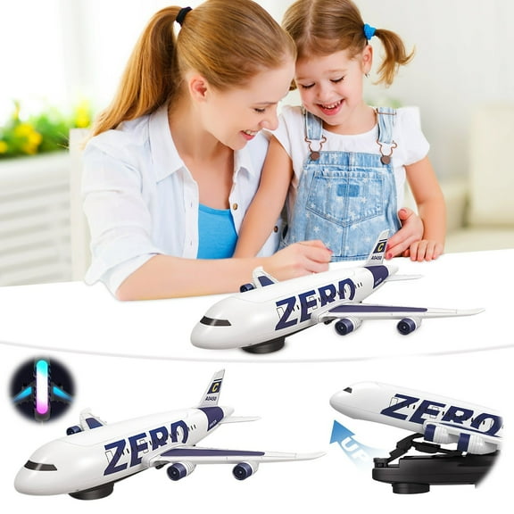 Electric Airplane Toy with Lights and Music, Large Scale Remote Control Aircraft Model with Smart Sensor Obstacle Avoidance & 360° Rotation, Realistic Takeoff Sounds for Kids Boys Girls