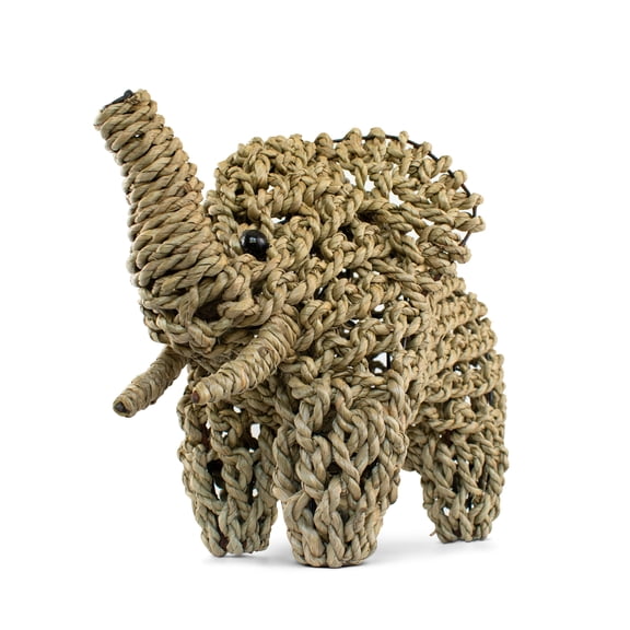 12" Hand Woven Seagrass Elephant Statue Sculpture Figurine Home Decor Decorative Handmade Handcrafted Gift Art Decoration Artwork