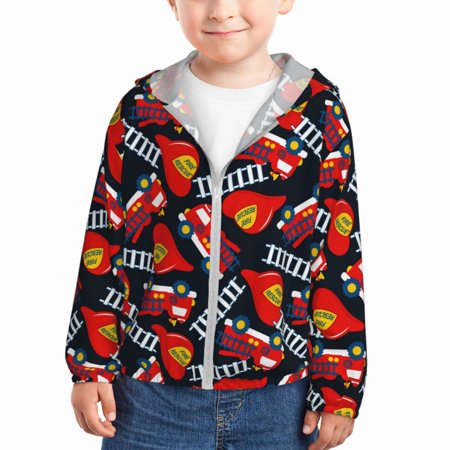 

Lukts Fire Rescue With Red Helmet And Truck Print Children s Long-Sleeved Sun Protection Clothing Hooded Sweatshirts for Boys and Girls Outdoor Sports-2 Years