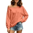 thumbnail image 2 of Auralook Womens Off the Shoulder Tops Sweatshirts Lightweight Oversized Pullovers Long Sleeve Loose Fit Tunic Tops, 2 of 9