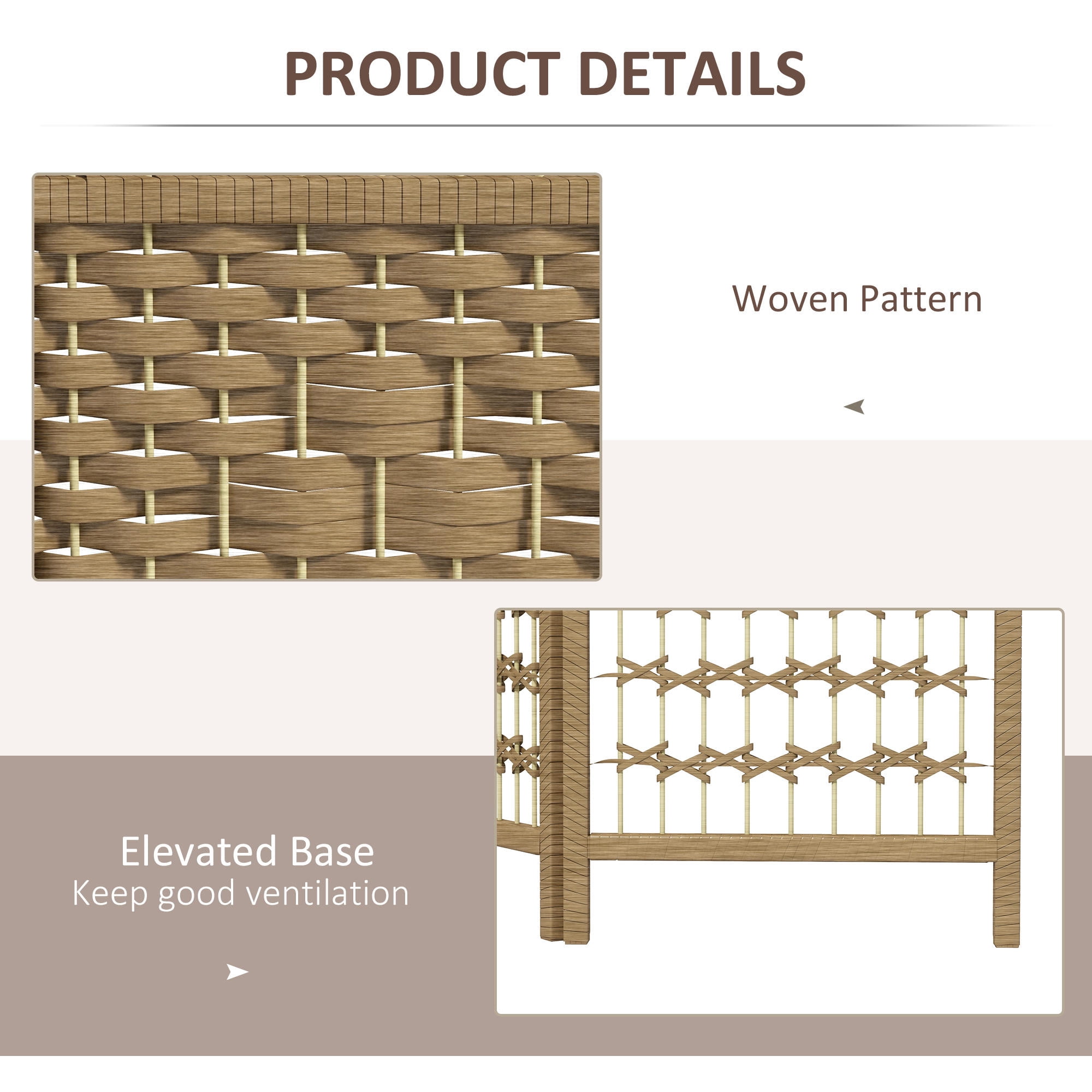 Room Divider 4 Panel Folding Privacy Screen 67" Tall, Wave Fiber Woven Partition with Arched Top for Home Office Bedroom, Natural Wood Tone