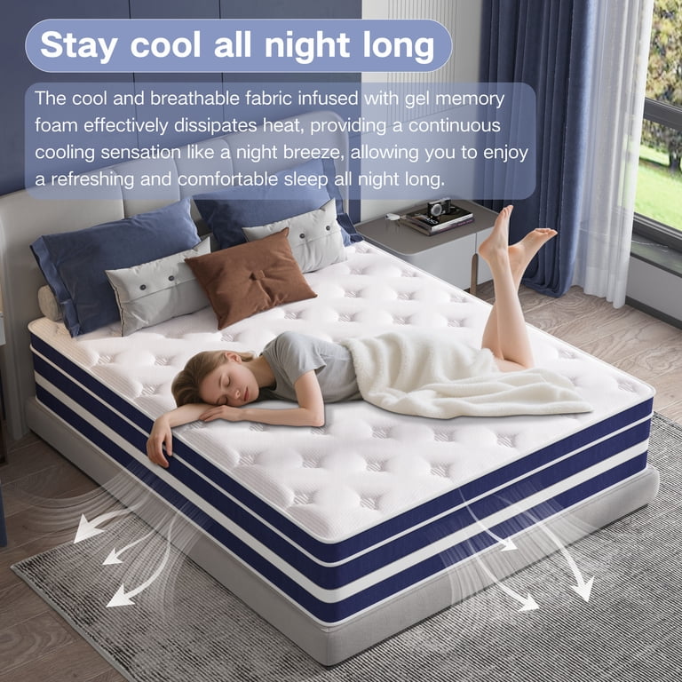 GUUKIN, Full Mattress, Blue, 14 inch, Hybrid Memory Foam and