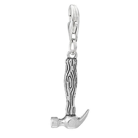Sexy Sparkles Silver Plated Work Tools Hammer Metal Base Clip on Pendant Charm for Bracelet or Necklace - Zinc Metal Alloy, 1 Charm