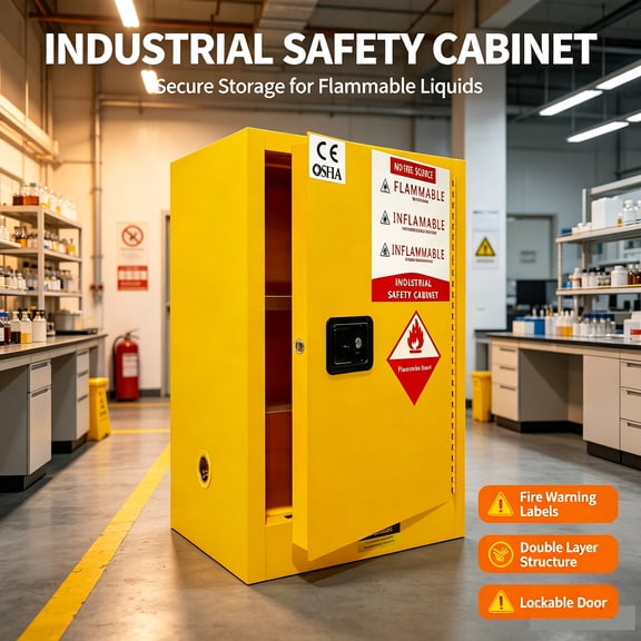 24 gallon Yellow Fireproof Chemical Cabinet, Adjustable Shelf Double-Walled Steel Industrial Safety Cabinet with Lock for Workshop Garage Home Lab