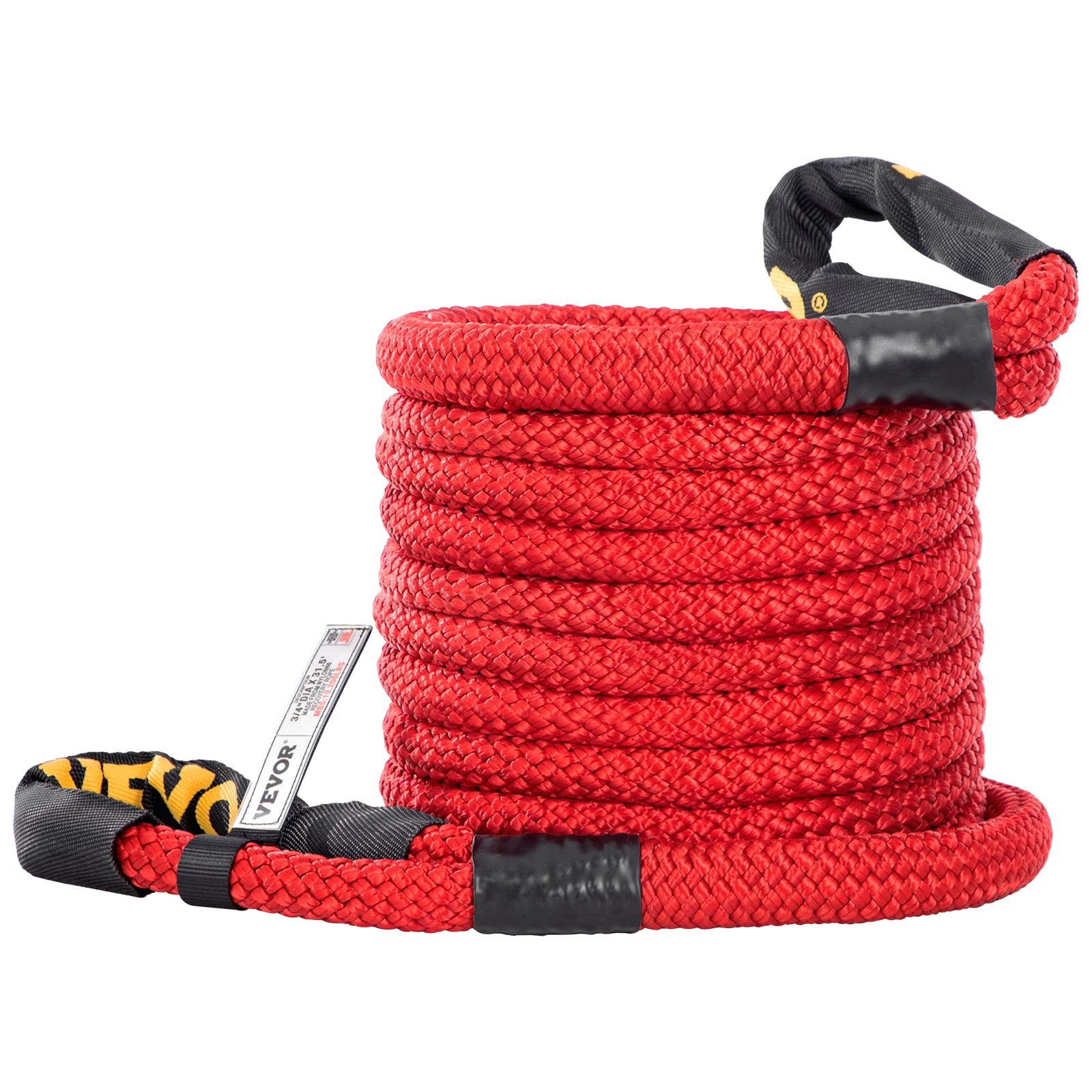 VEVOR 7/8 x 21' Recovery Tow Rope, 21,970 lbs, Heavy Duty Nylon Double  Braided Kinetic Energy Rope w/ Loops and Protective Sleeves, for Truck