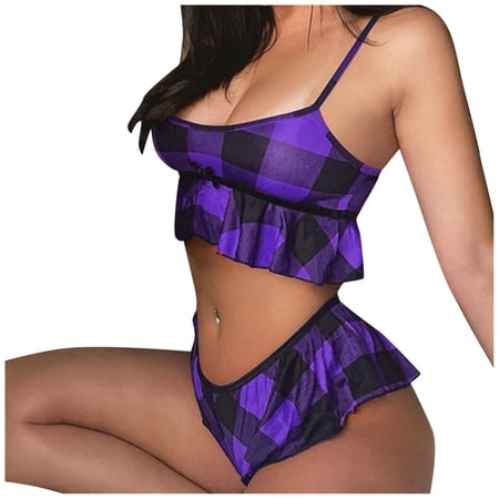 

Plus Size Lingerie Women Print Sleeveless Ruffles Bowknot Design Cami Shorts Lingerie Sleepwear Set Sexy Christmas Lingerie for Women Faja Shapewear for Women on Sales Purple XL