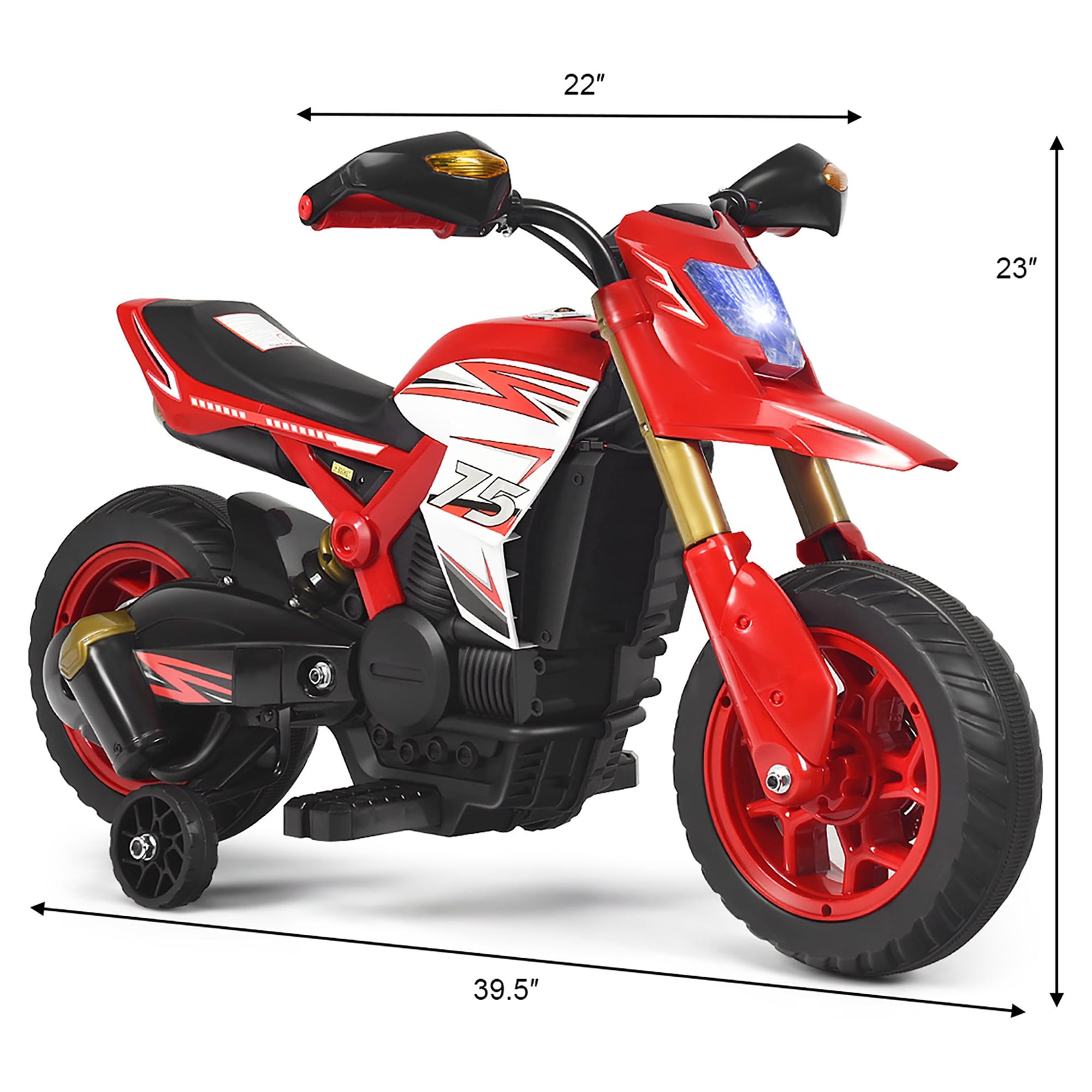 Costway 6V Electric Kids Ride-On Motorcycle Battery Powered Bike w/Training Wheels Red - image 2 of 10