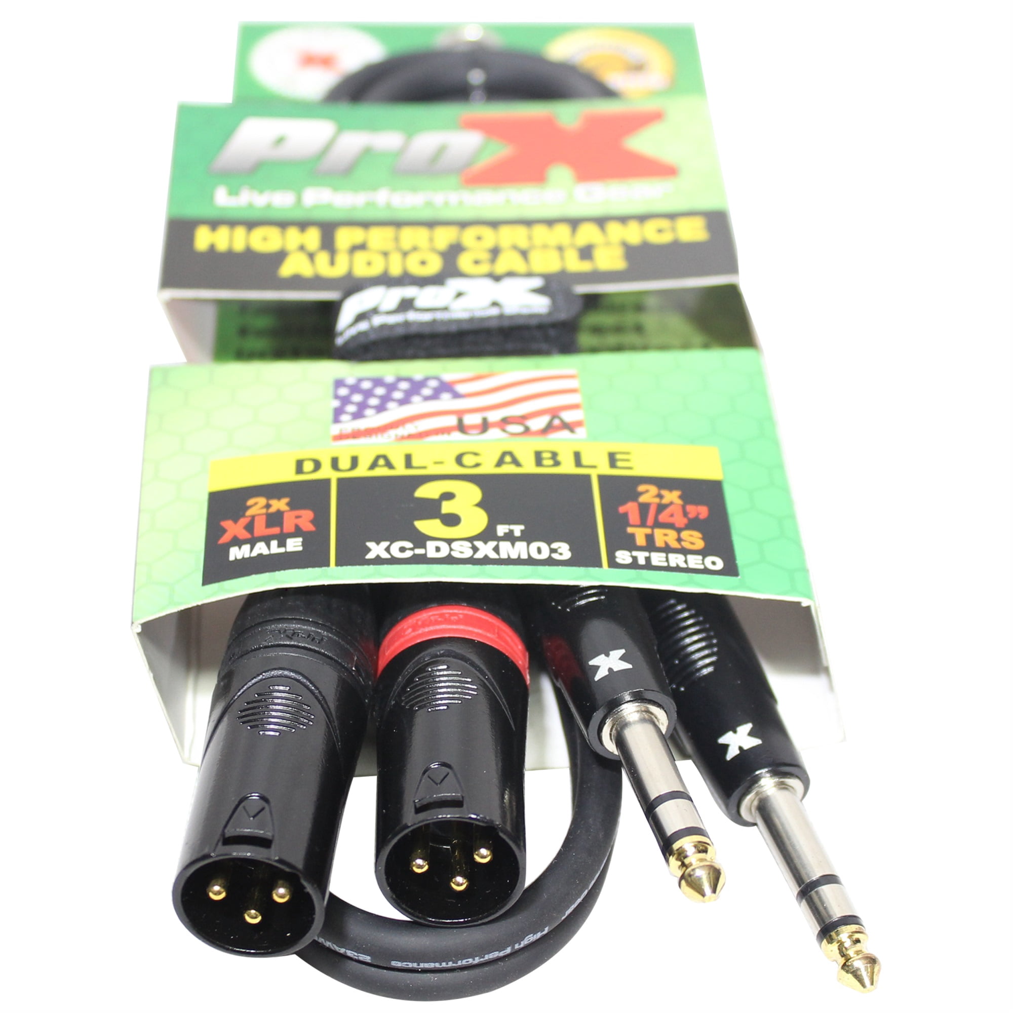 ProX XC-DSXM03 3' Dual 1/4" TRS-M to Dual XLR3-M Balanced High Performance Audio Cable