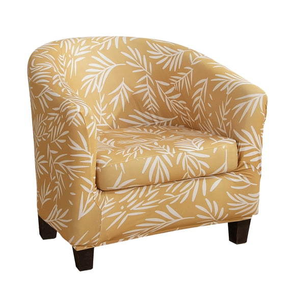CJC 2-Piece Club Chair Covers, Stretch Printed Tub Chair Cover Slipcover, Armchair Furniture Protector for Living Room Bar Counter Hotel (Yellow/Leaves)
