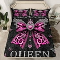 thumbnail image 3 of Homewish Pink Leopard Print Ribbon Twin Sheet Sets for Teen, King and Queen Twin Fitted Sheet, Butterfly Damask Flower Flat Sheet, Super Cozy Room Decor, 3 Pieces, 3 of 8