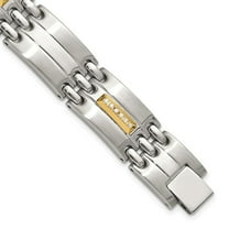 Auriga Fine Jewelry Stainless Steel Brushed with 14K Gold Accent and 1/4ct. Diamond 8.5 inch Men's Bracelet