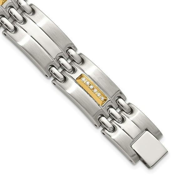 Auriga Fine Jewelry Stainless Steel Brushed with 14K Gold Accent and 1/4ct. Diamond 8.5 inch Men's Bracelet