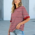 thumbnail image 2 of Women's Oversized Short Sleeve Tops Chest Pocket Polka Dots/Striped Graphic Print Crew Neck Casual T-shirts (M, Red-Striped), 2 of 7