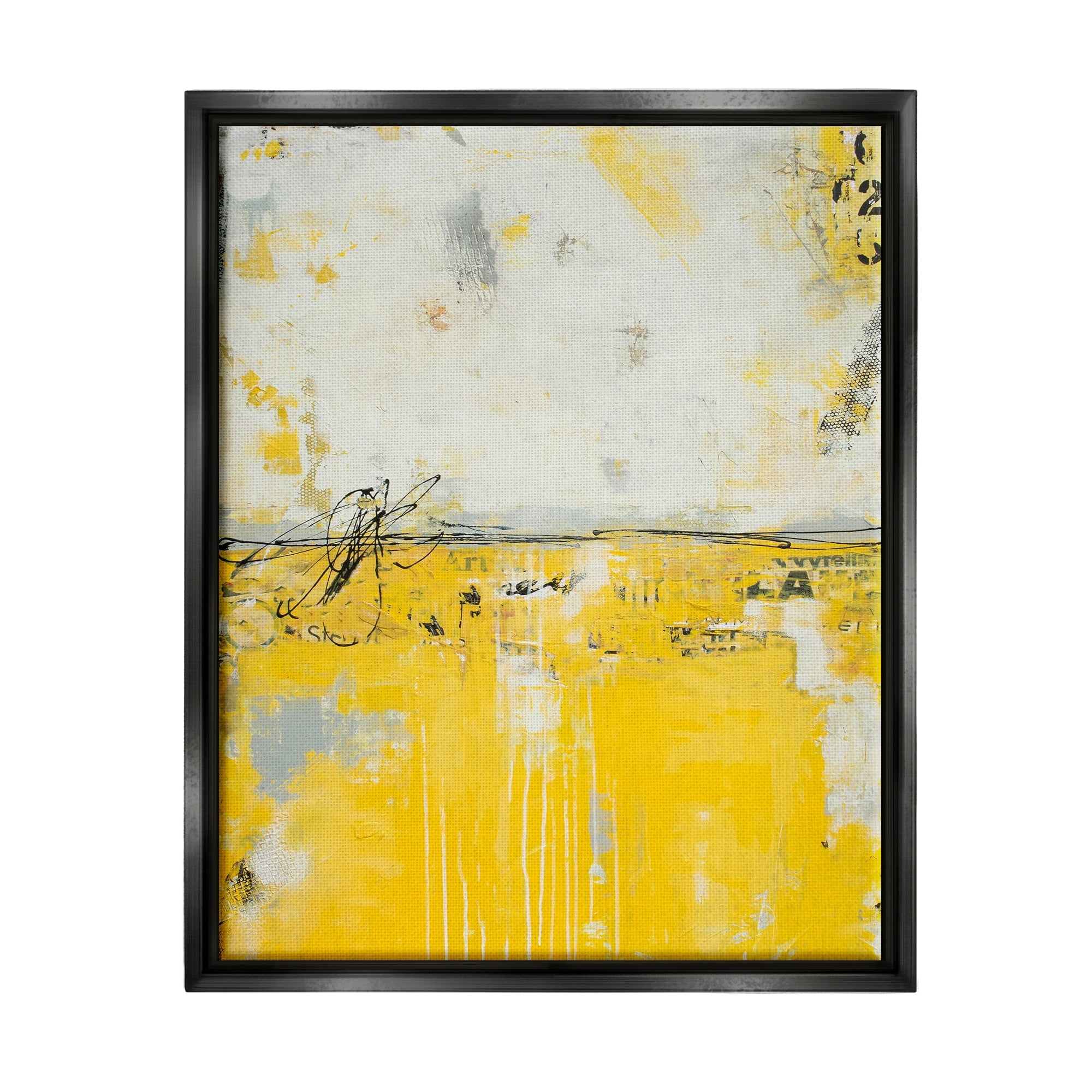 Stupell Industries Yellow Weathered Street Style Modern Scribble Stencil Painting Metallic Gold Floating Framed Canvas Print Wall Art, Design by Erin Ashley