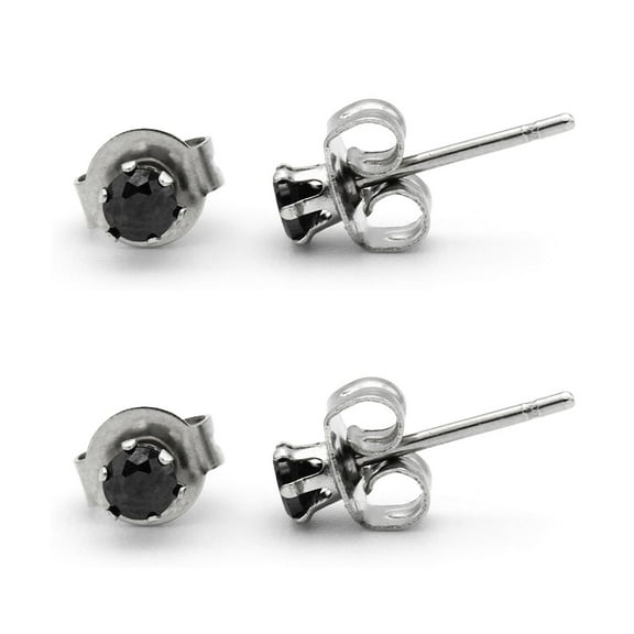 BEBERLINI Stud Earrings Set Of 2 Pairs Round Cubic Zirconia Stainless Steel CZ Ear Piercing Fashion Jewelry for Adult Female Size 3 mm Black