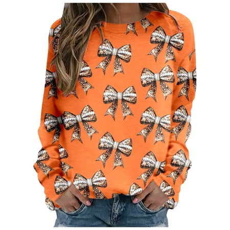 Fshinging Womens Sweatshirs Hoodie Tops Full Bow Print Long Sleeve Crewneck Casual Ladies Outfits