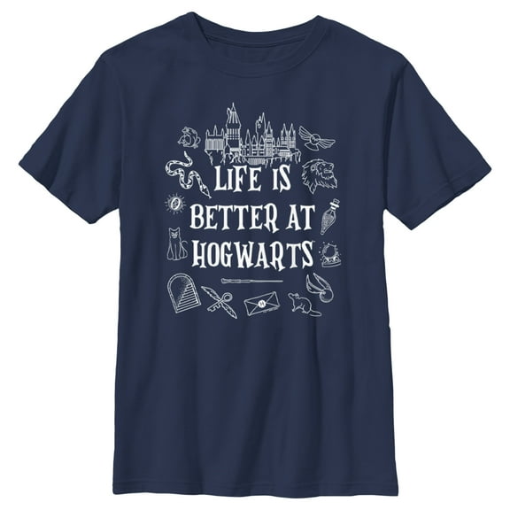 Boy's Harry Potter Life is Better at Hogwarts Icons Graphic Tee Navy Blue Medium