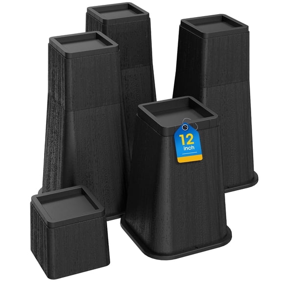 Bed Risers 12 Inch Heavy Duty, Stackable Furniture Risers Lifts 4inch 8inch, 12inch for Table, Desk Leg, Sofa, Couch, Supports Up to 6,000 Lbs, Black, 4 Pack
